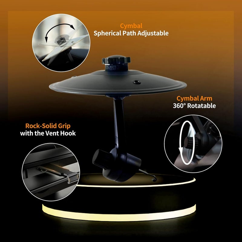 Zerikwon Car Cymbal, Car Crash Cymbal Air Vent - Easy Clip-On Mini Cymbal for Car Dashboard (black) - Image 5
